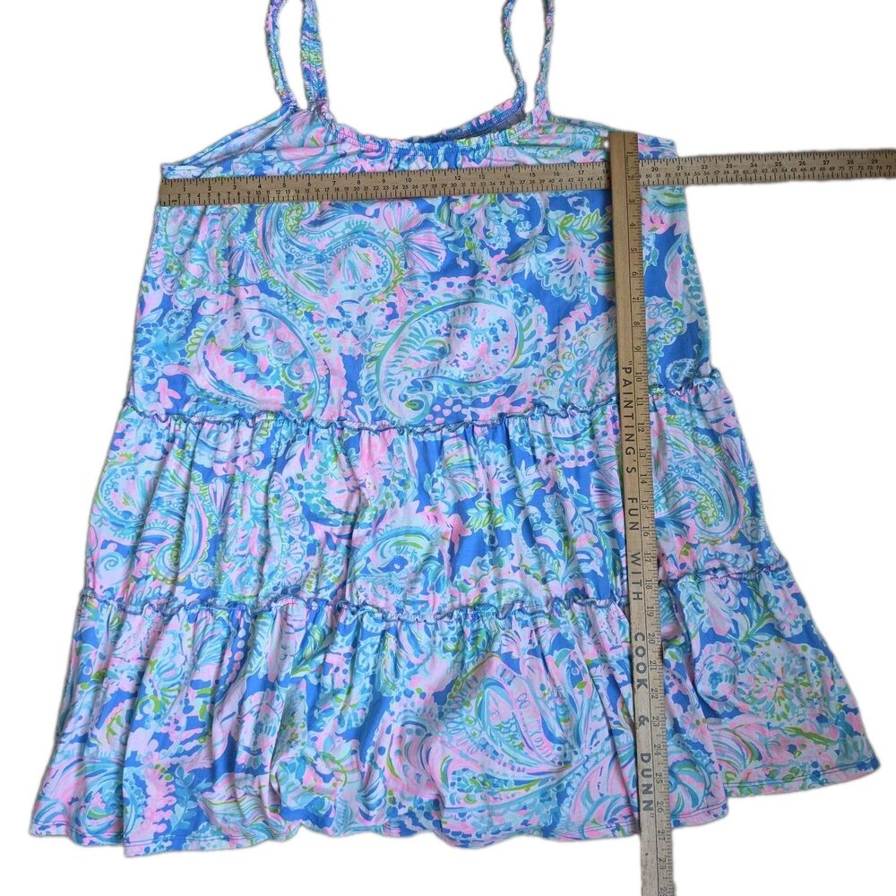 Lilly Pulitzer Paisley Tiered Ruffle Sundress Cotton Knit Scoop Neck, Size L - Picture 3 of 8